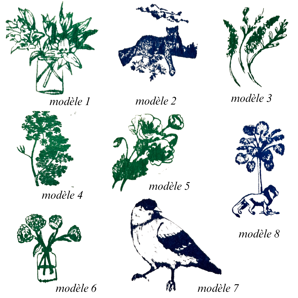 Tampon illustré oiseau et botanique