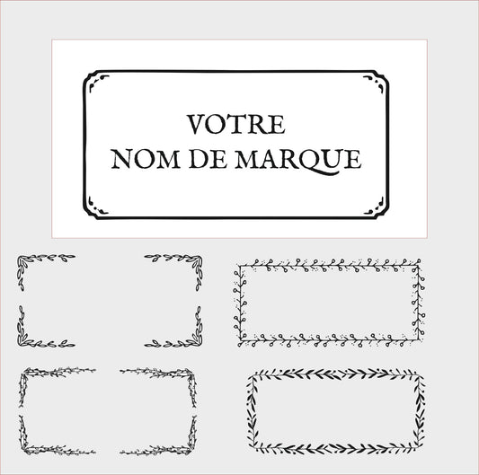 Tampon personnalisé avec votre nom de marque et un cadre pour packaging et emballage