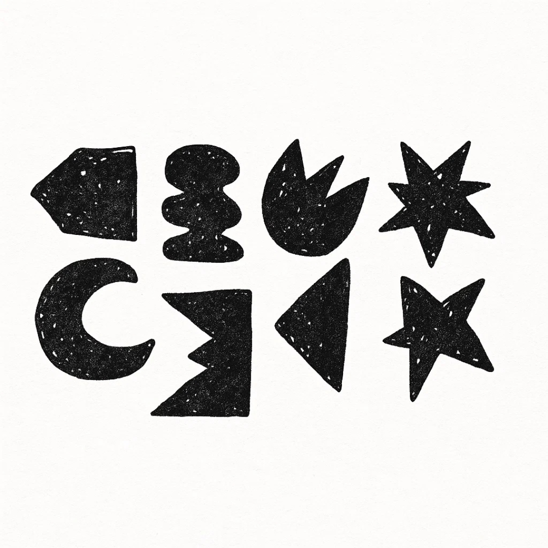 Jeu de tampons floral et formes inspirées de Matisse