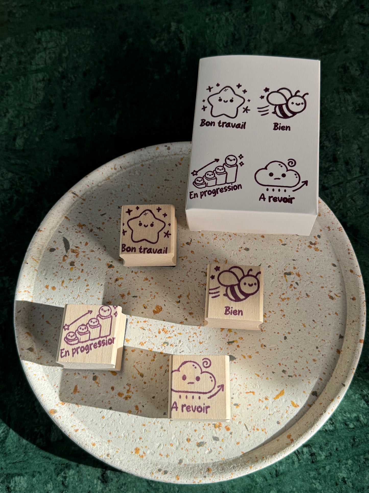 Kit de tampons encreurs encouragement pour maître et maîtresse, instituteurs avec des petits mots d'encouragements