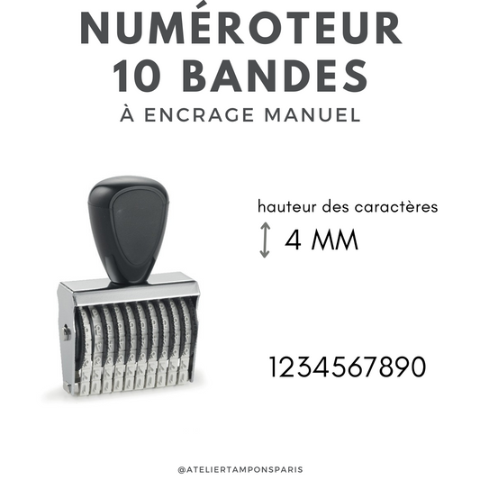 Tampon numéroteur à encrage séparé 10 bandes