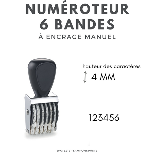 Tampon numéroteur à encrage séparé 6 bandes