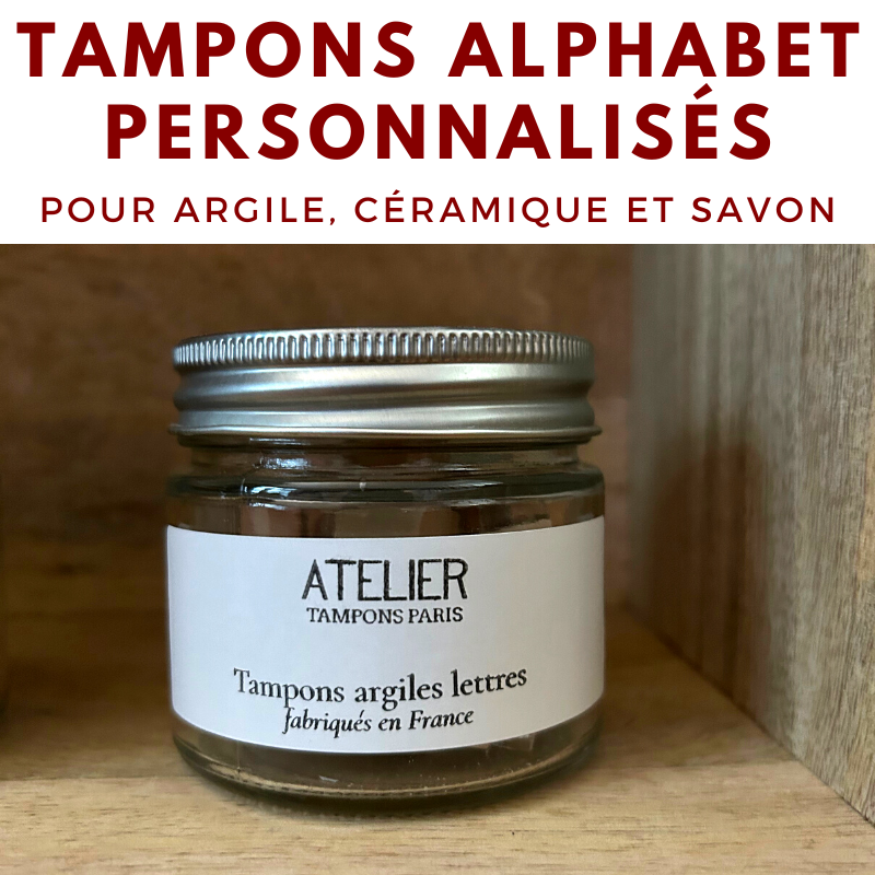 Tampon abécédaire avec typographie personnalisée pour argile et savon