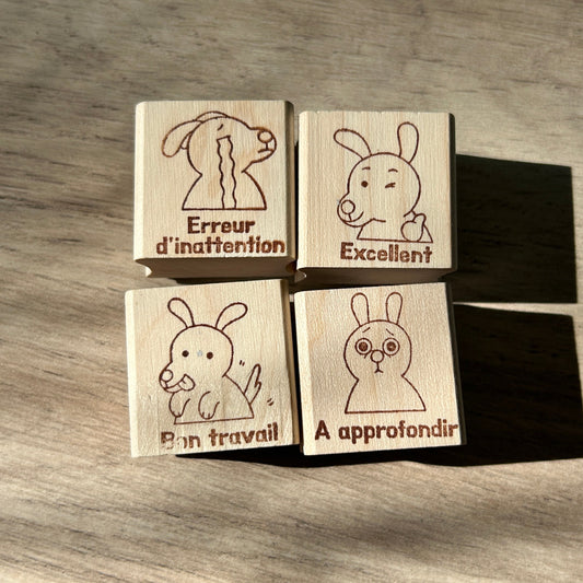 Kit de tampons encreurs de motivation modèle lapin pour maître et maîtresse à tamponner sur supports de cours