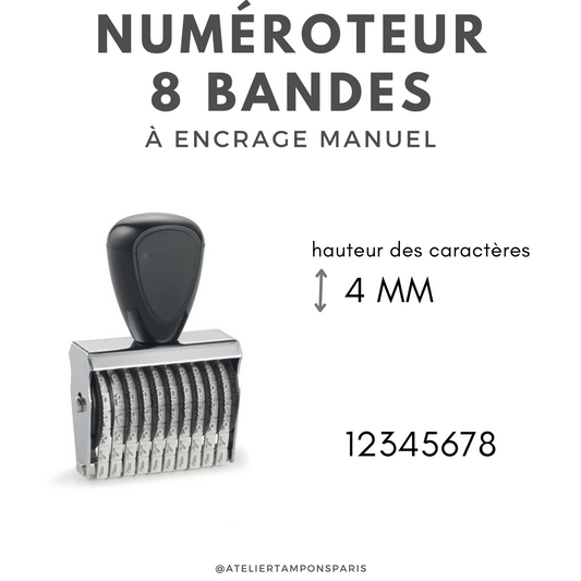 Tampon numéroteur à encrage séparé 8 bandes