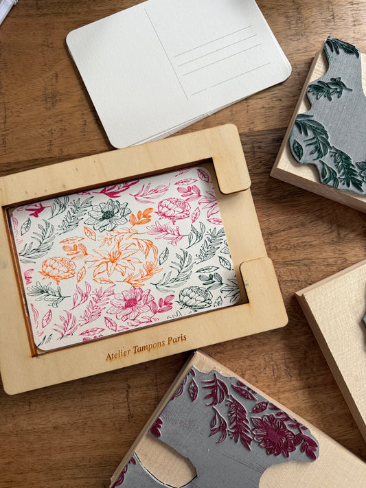 Kit tampons superposition carte postale modèle Botanique