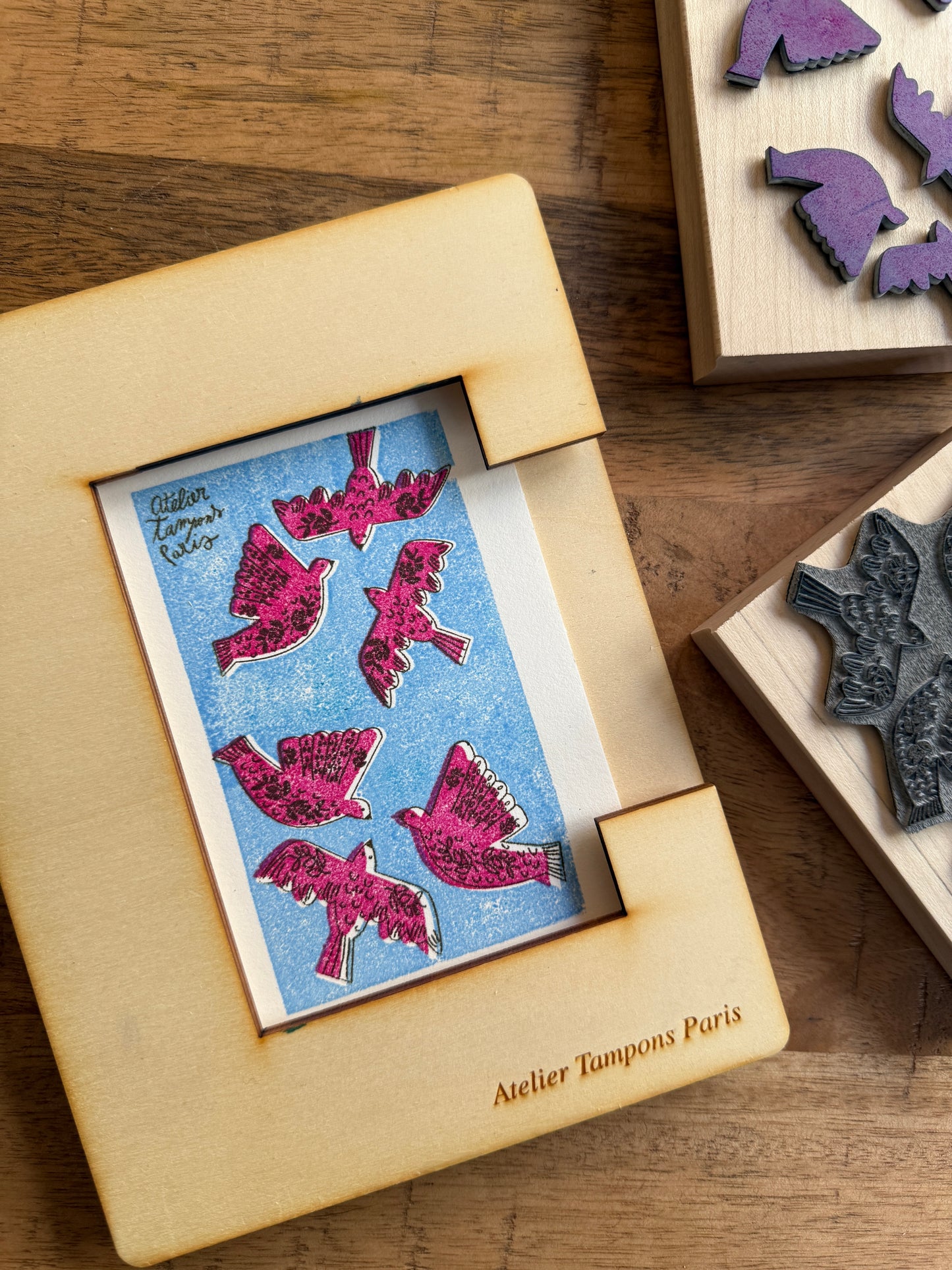 Kit tampons superposition carte postale modèle Les Oiseaux