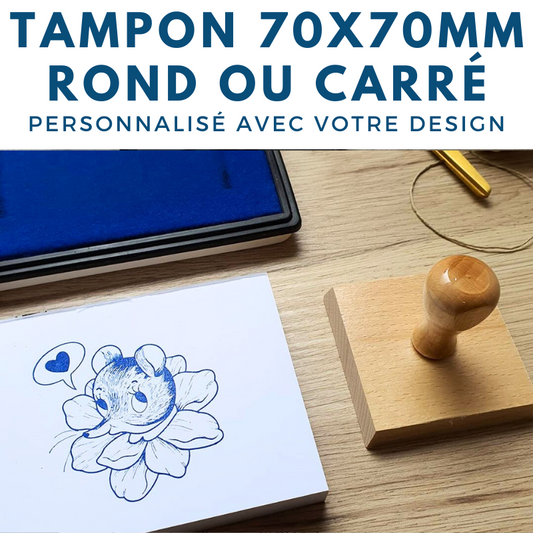 tampon vintage bois 70 x 70 mm