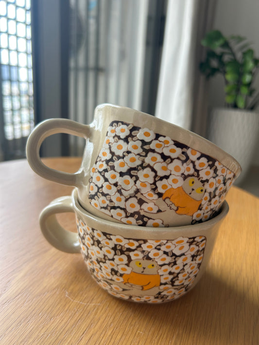 Tasse céramique modelée et peinte à la main – Mug Fleurs