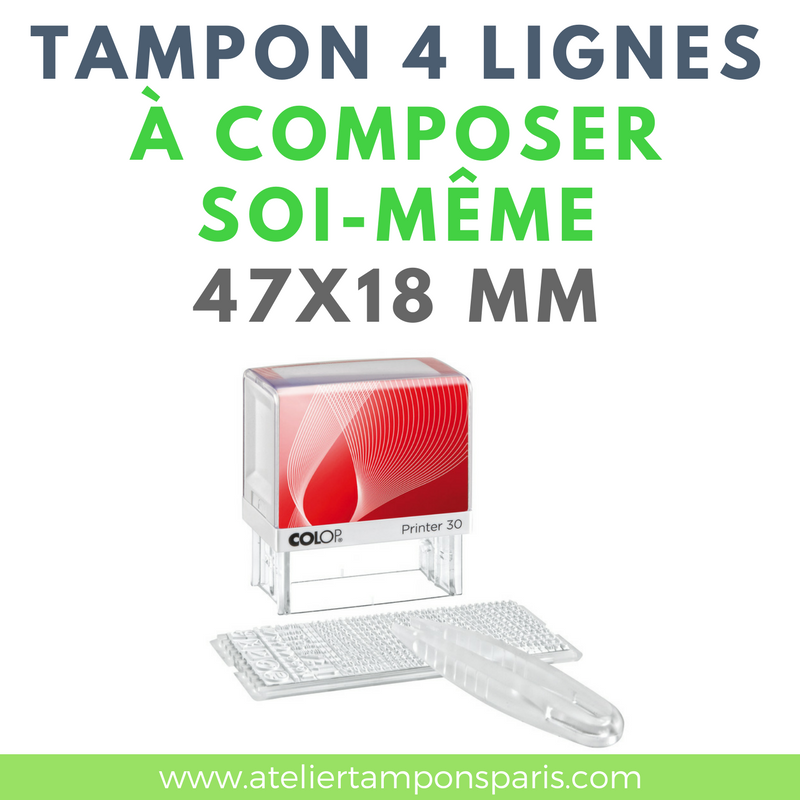 Tampon à composer soi-même COLOP 4 lignes personnalisable avec kit de lettres et symboles