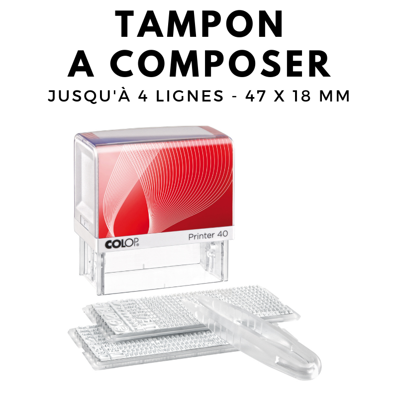 Tampon à composer soi-même COLOP 4 lignes personnalisable avec kit de lettres et symboles