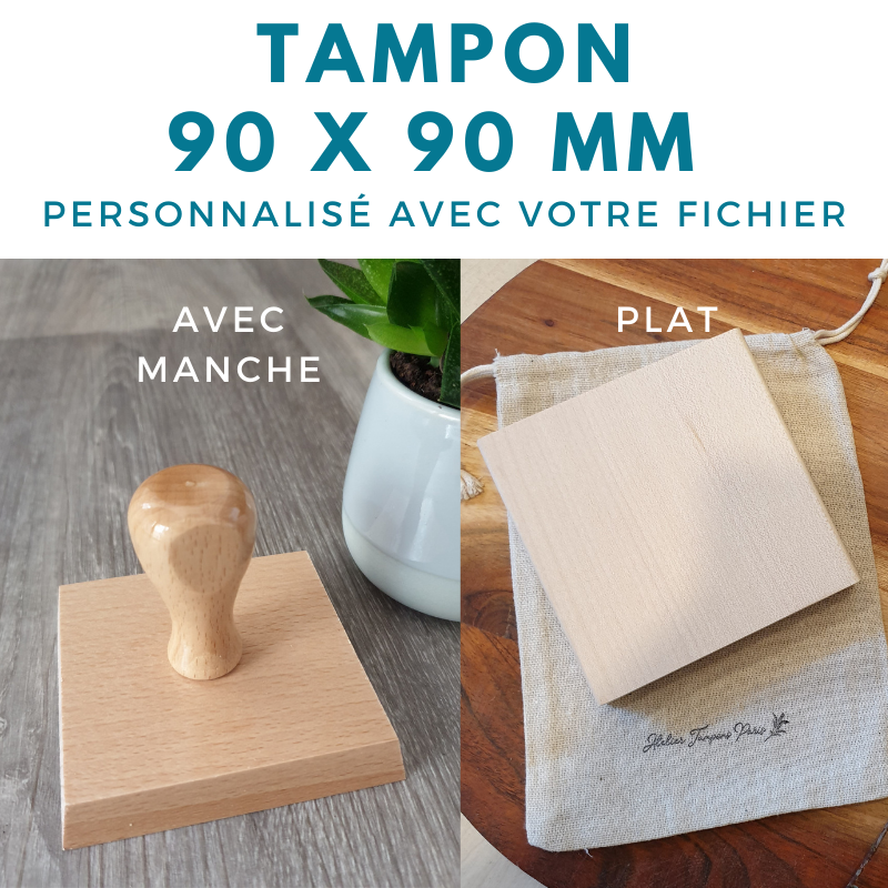 tampon vintage bois 90 x 90 mm