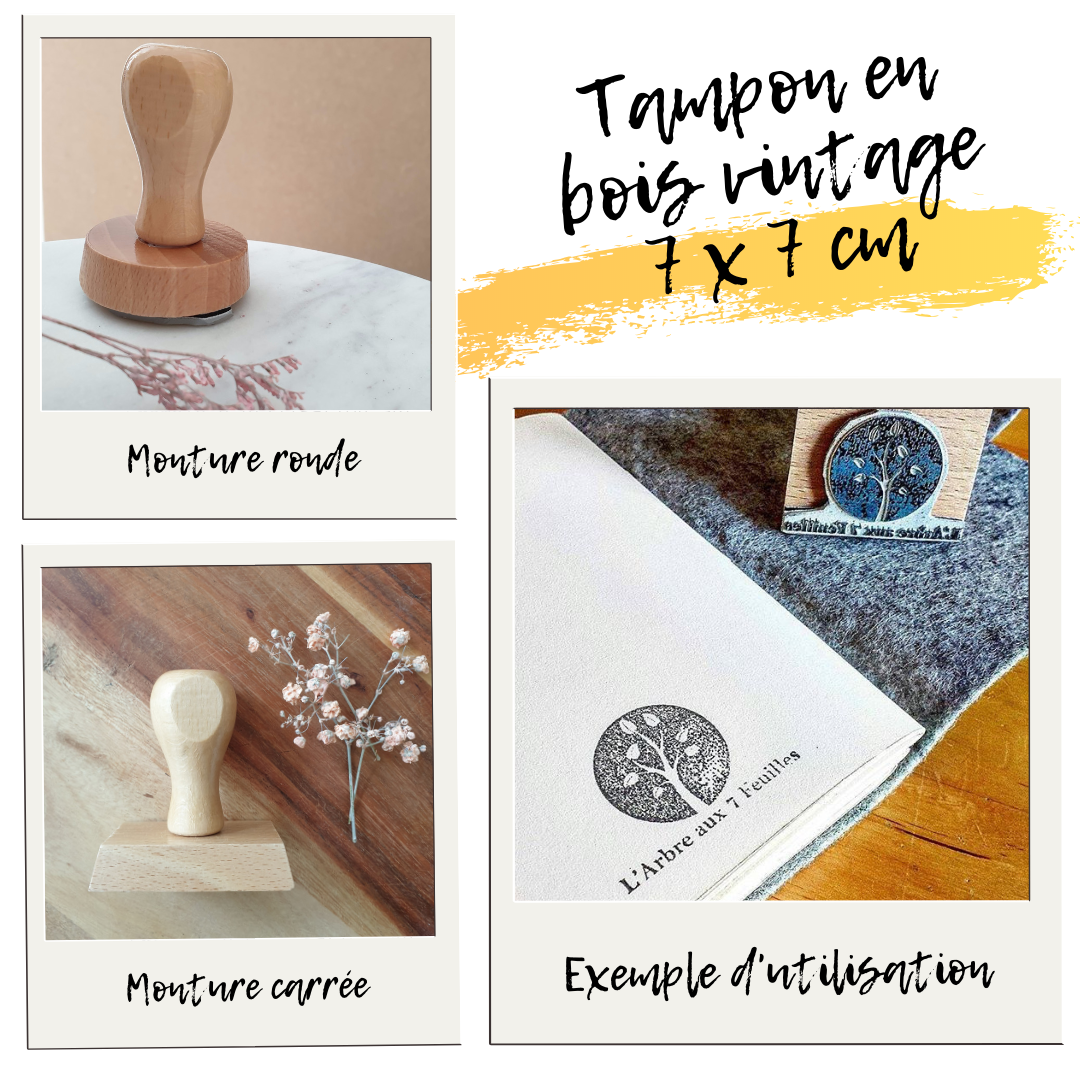 tampon vintage bois 70 x 70 mm