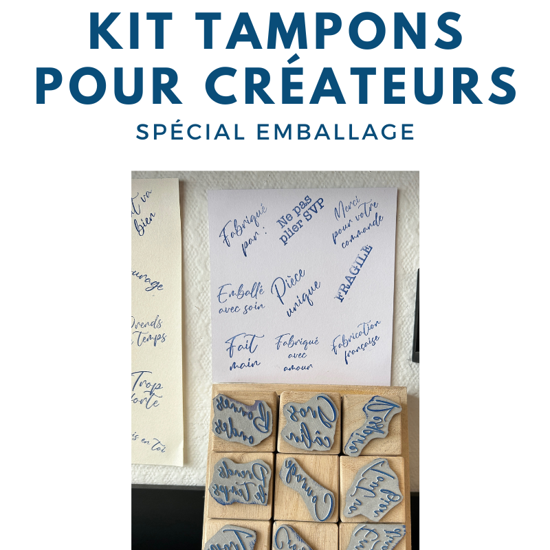 Kit de tampons encreurs pour artisan et créateur avec des petits mots pour personnaliser les emballages