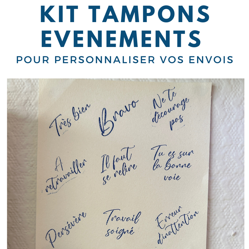 Kit de tampons encreurs pour maître et maîtresse, instituteurs avec des petits mots d'encouragements pour les élèves