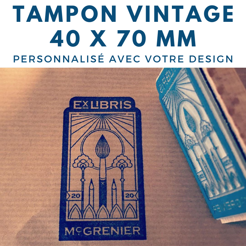 tampon vintage bois 70 x 40 mm