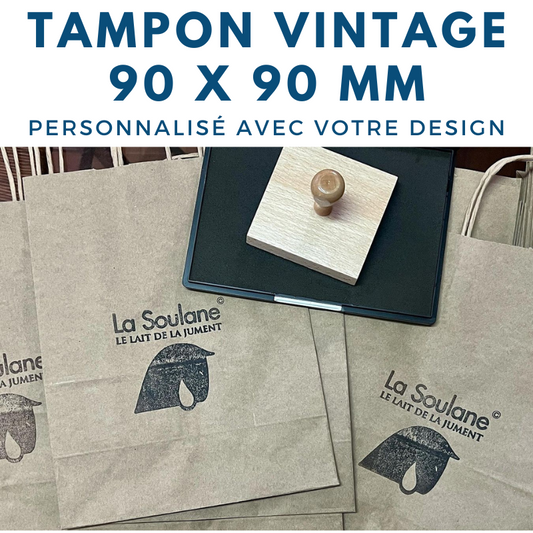 tampon vintage bois 90 x 90 mm