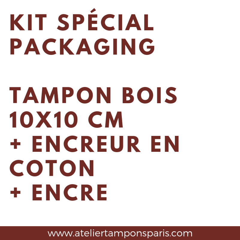 kit spécial emballages grand tampon 10x10 cm et encrier spécial packaging