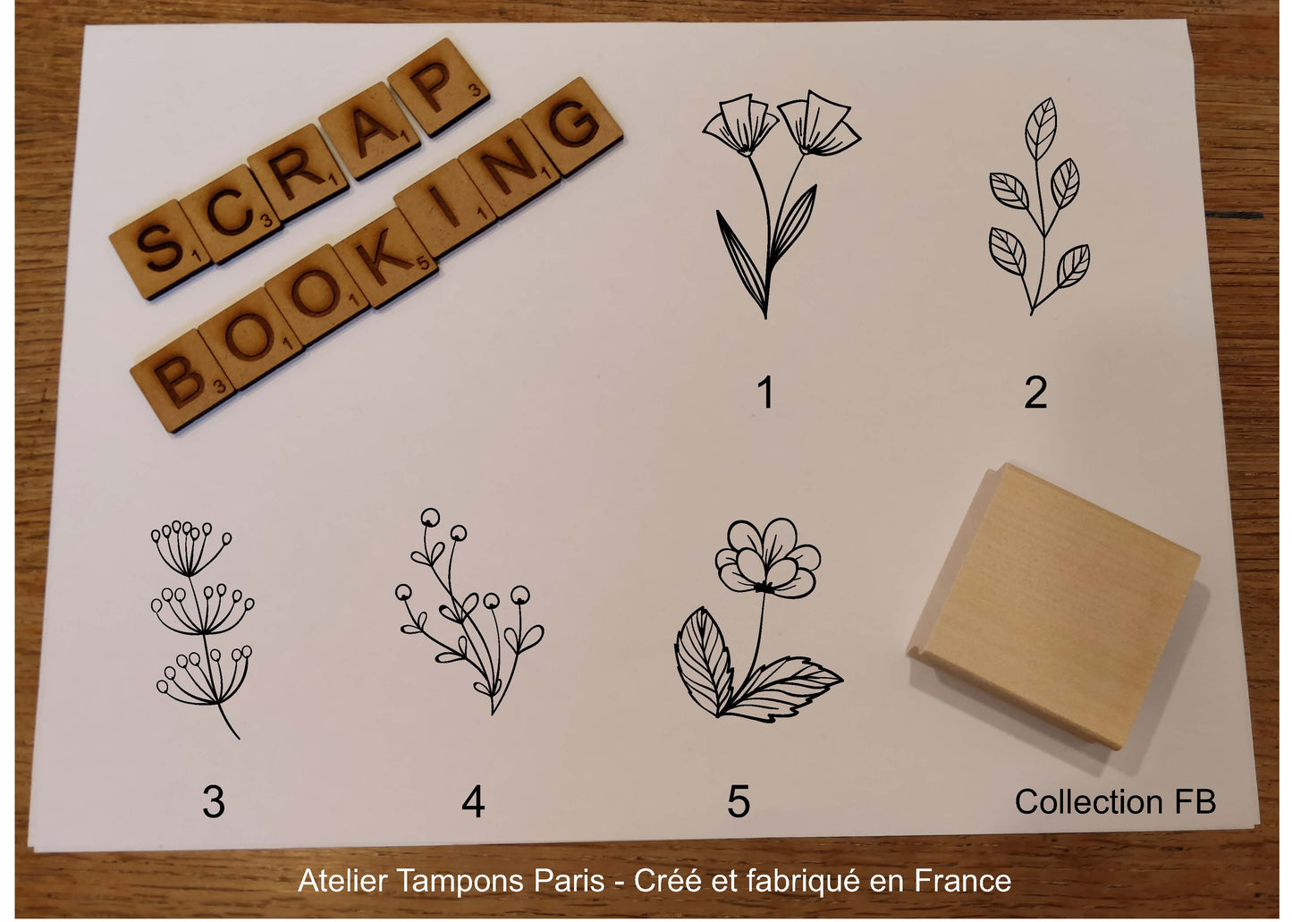 Tampon en bois scrapbooking floral modèle FB