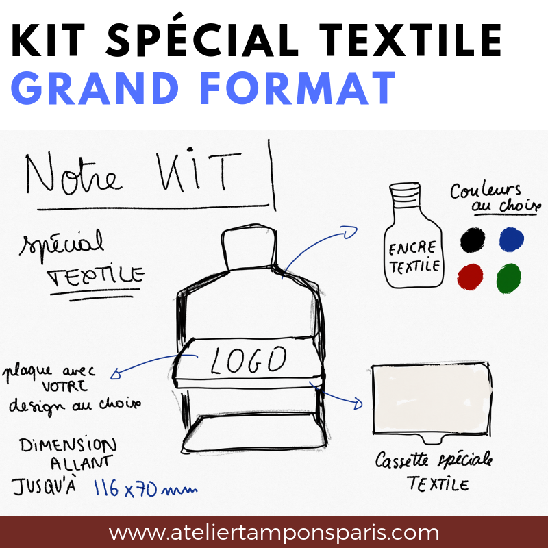 Kit textile grand format : tampon à encrage automatique grand format, cassette vierge et encre textile