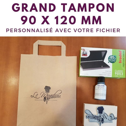 Grand tampon bois 90 x 120 mm personnalisé