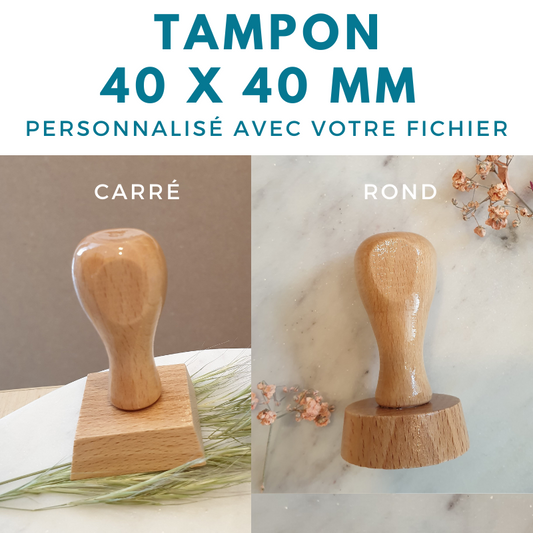 Tampon logo avec poignée en bois 80 x 80 mm – Atelier Studio 10