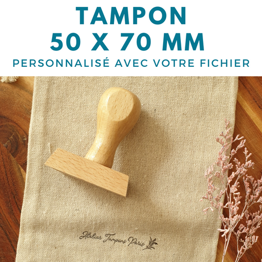 Tampon vintage bois 50 x 70 mm personnalisé,