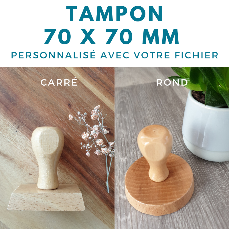 tampon vintage bois 70 x 70 mm